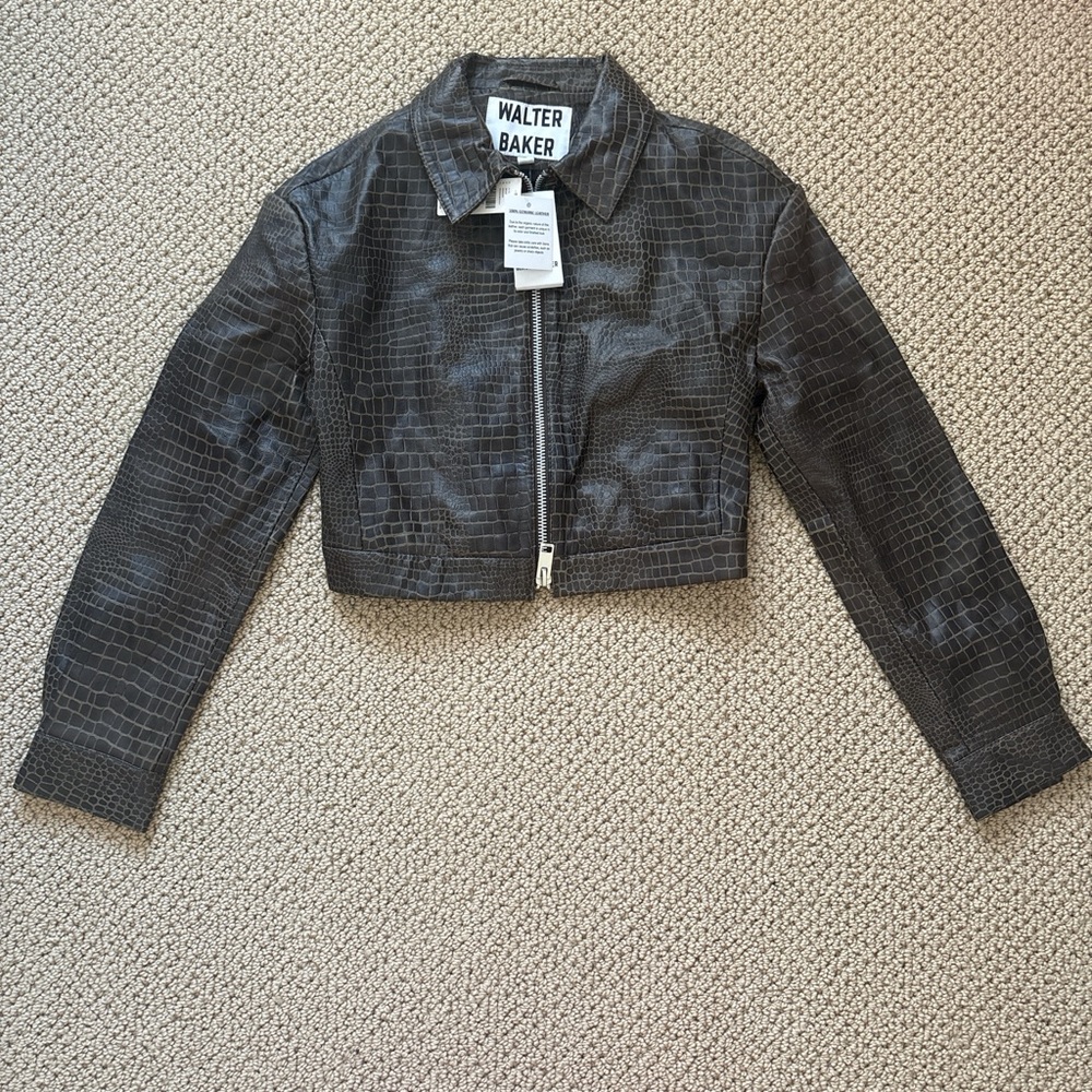 Walter Baker Croc Embossed Genuine Leather Cropped Jacket Size Small NWT